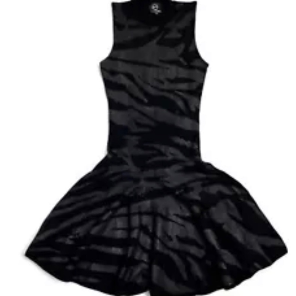 Alexander McQueen McQ Black 100% Wool Sleeveless Dress with Zebra Pattern XS